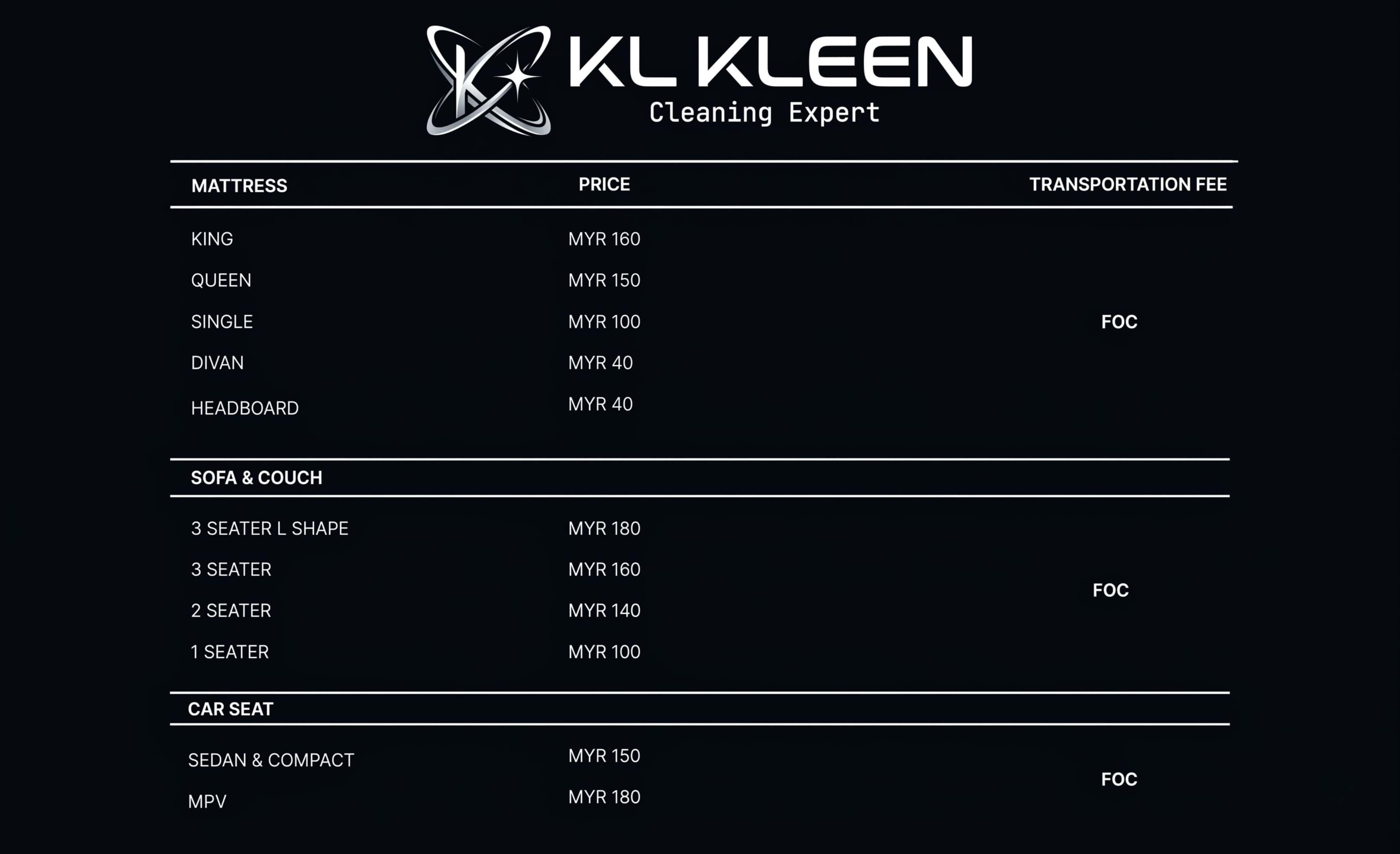 Pricing Menu